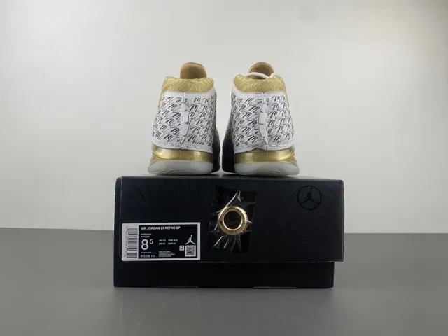 Air Jordan White Gold High-Top Silhouette Perforated Leather Upper Basketball Shoes 17