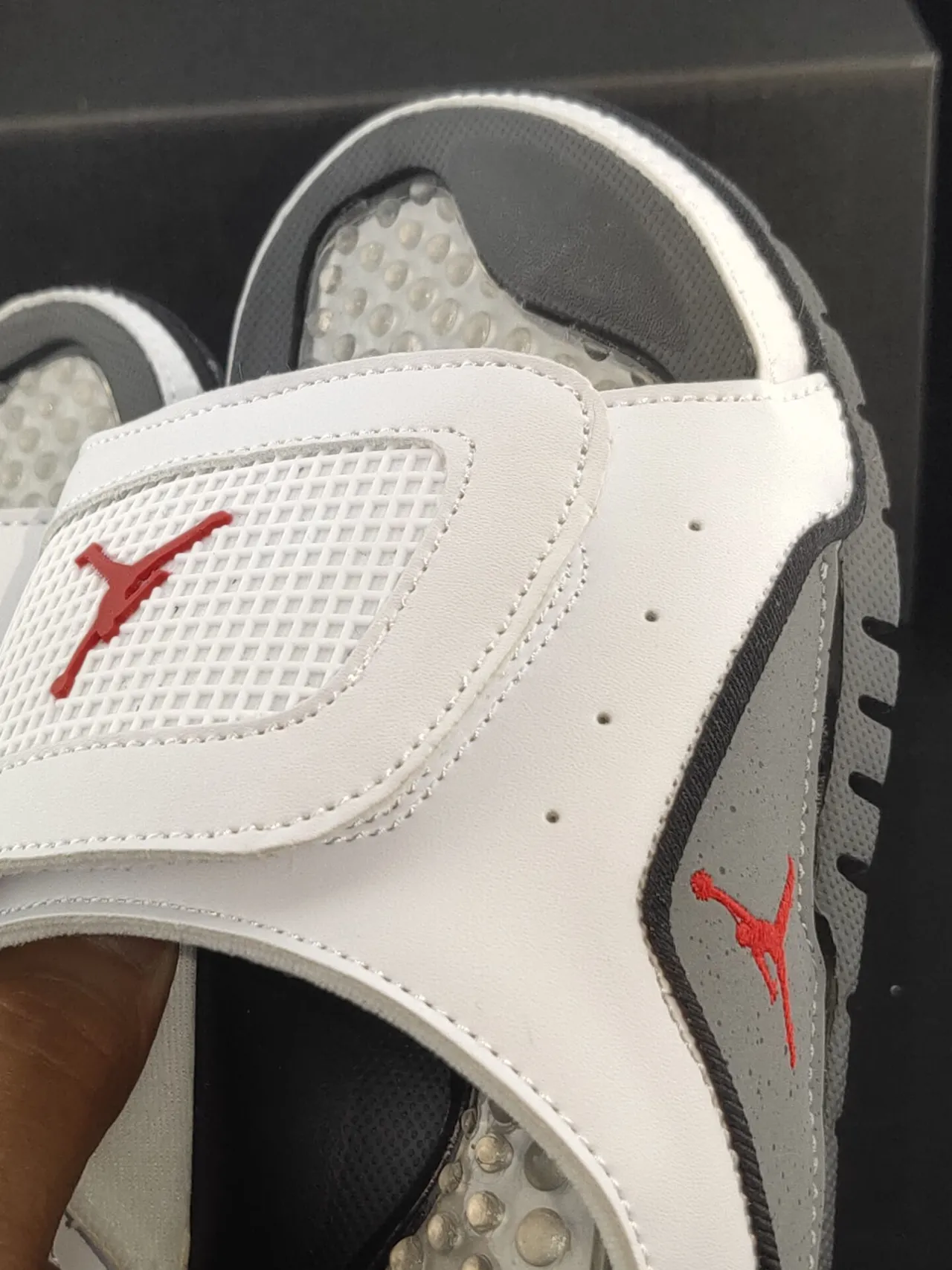 Air Jordan White Gray Leather-Like Upper Perforated Heel Counter Slippers 6