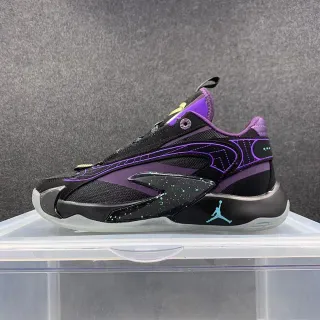 Air Jordan XXXVIII Black Purple Layered Synthetic Cage Asymmetrical Lacing Basketball Shoes
