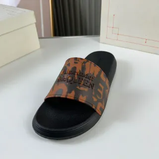 Alexander McQueen Black Multicolor Embossed Logo Abstract Camo Print Strap Slippers