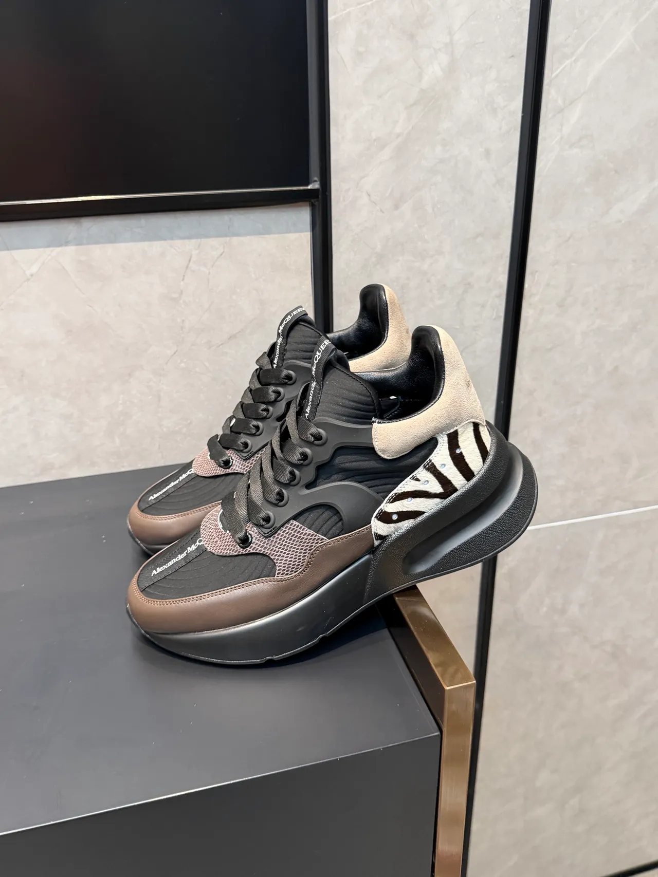 Alexander McQueen Oversized Sneaker Black Brown Zebra Print Chunky Sneaker 4