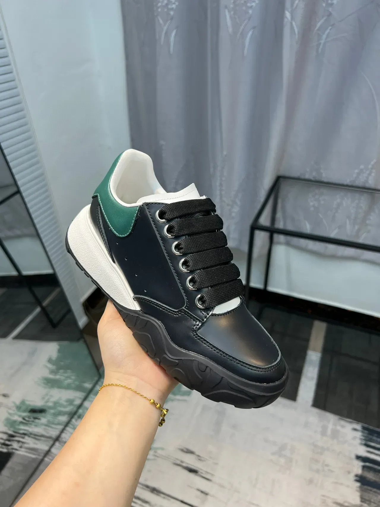 Alexander McQueen Oversized Sneaker Black White Green Lifestyle Sneakers 6