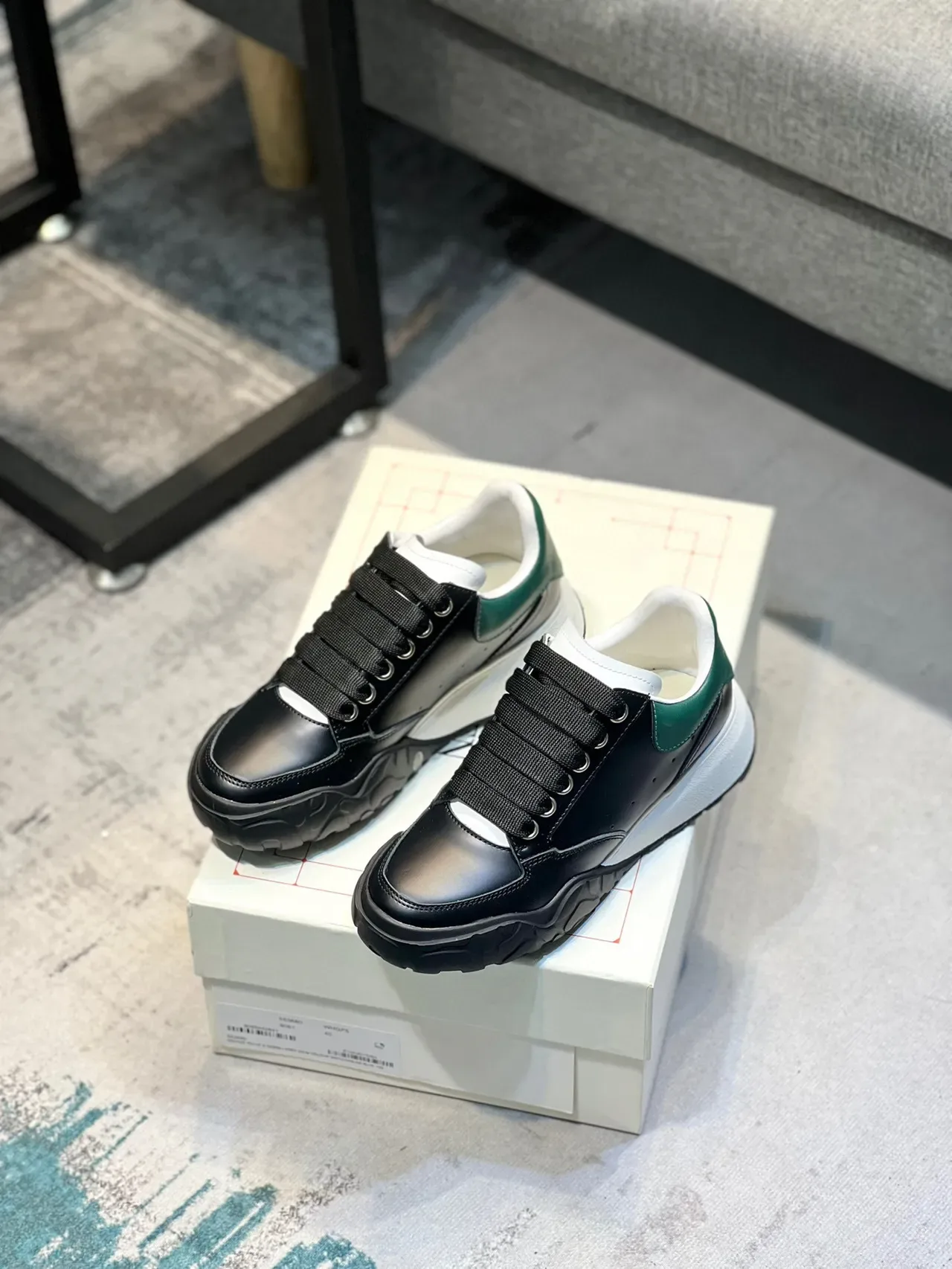 Alexander McQueen Oversized Sneaker Black White Green Lifestyle Sneakers 7
