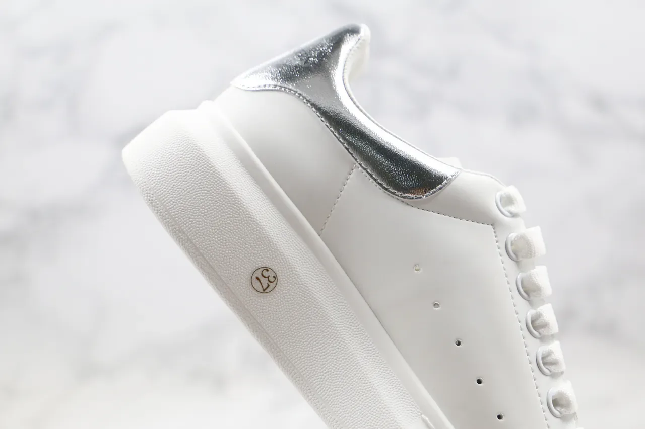 Alexander McQueen Oversized Sneaker White Silver Platform Sole Smooth Leather Upper Lifestyle Sneakers 5