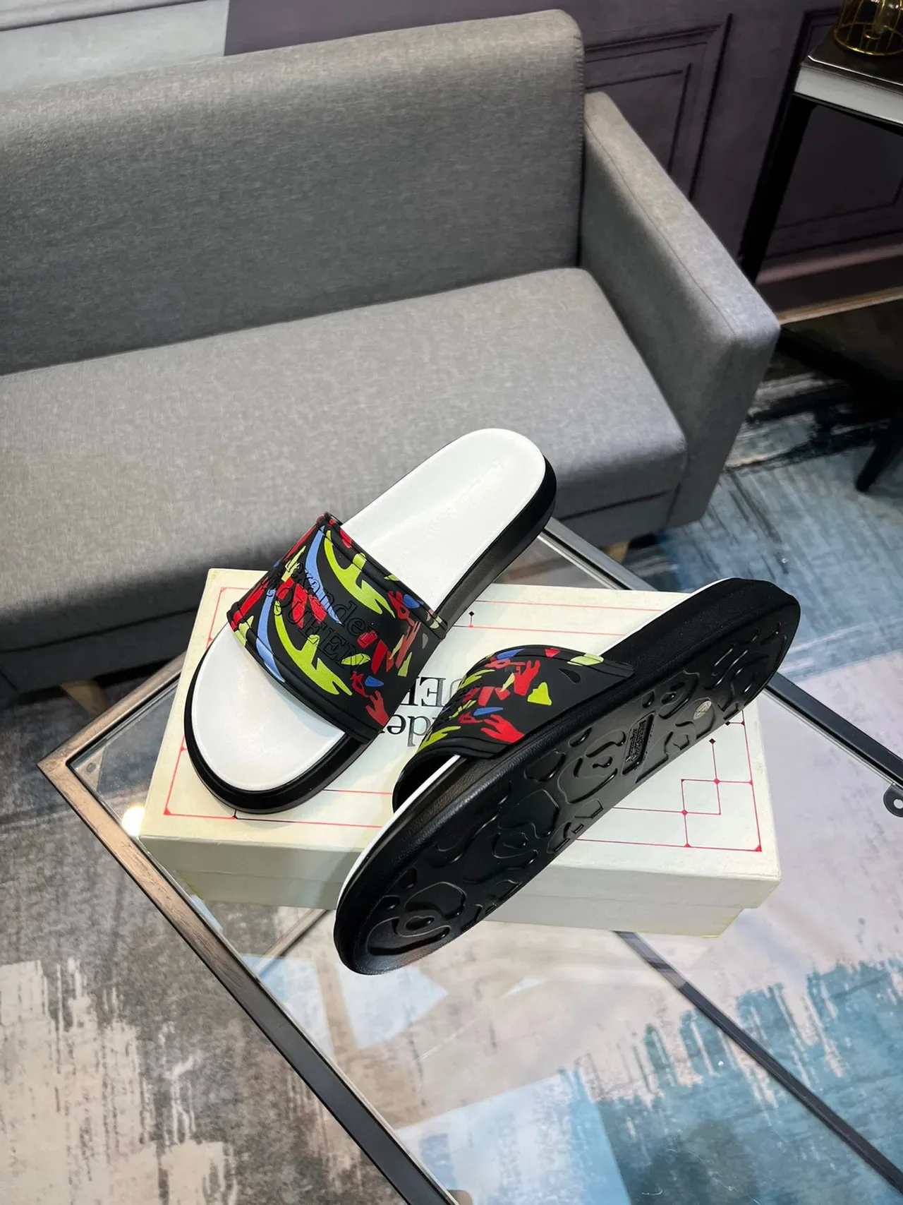 Alexander McQueen Slide Multicolor Abstract Print Slipper 4