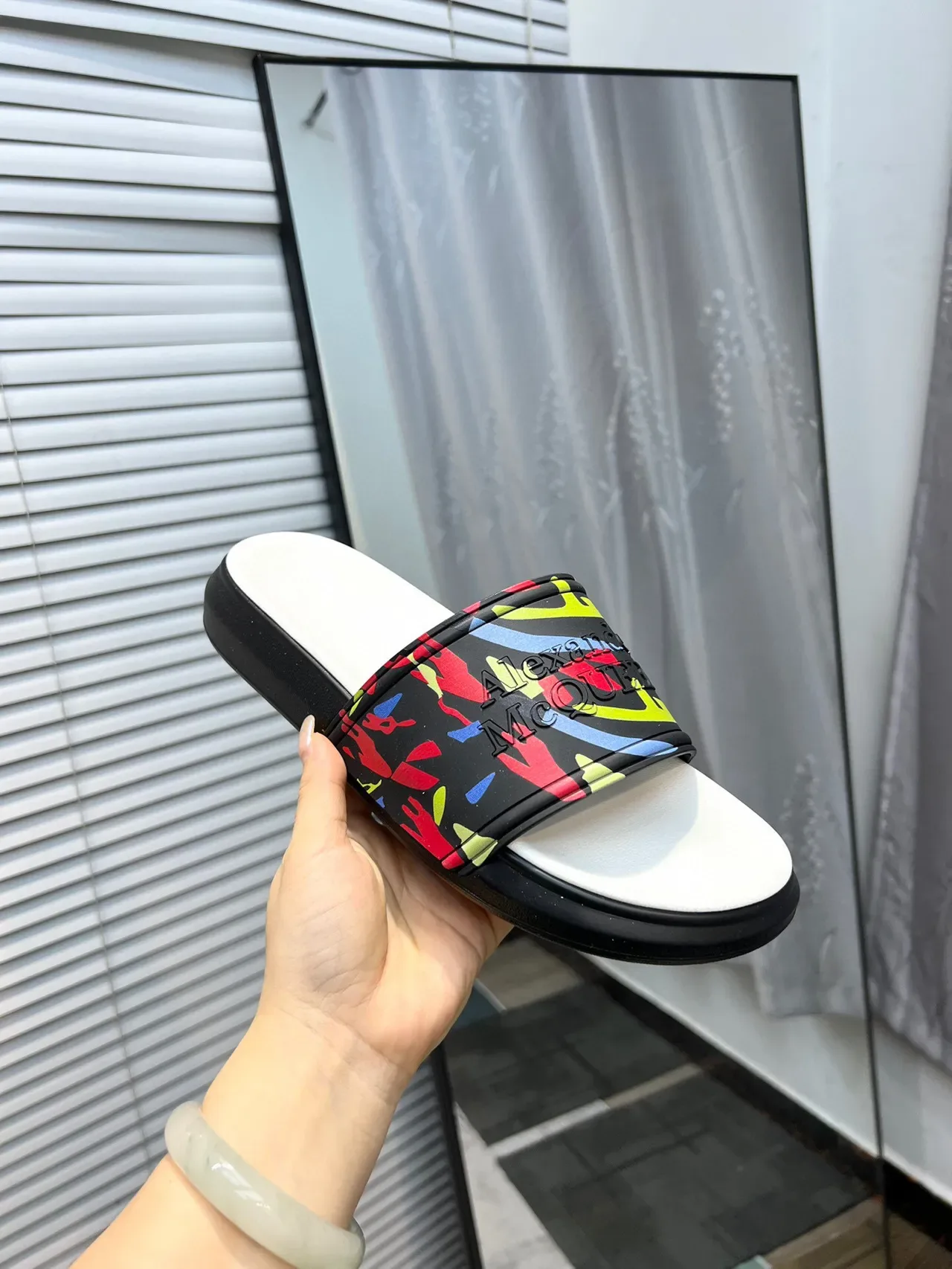Alexander McQueen Slide Multicolor Abstract Print Slipper 6