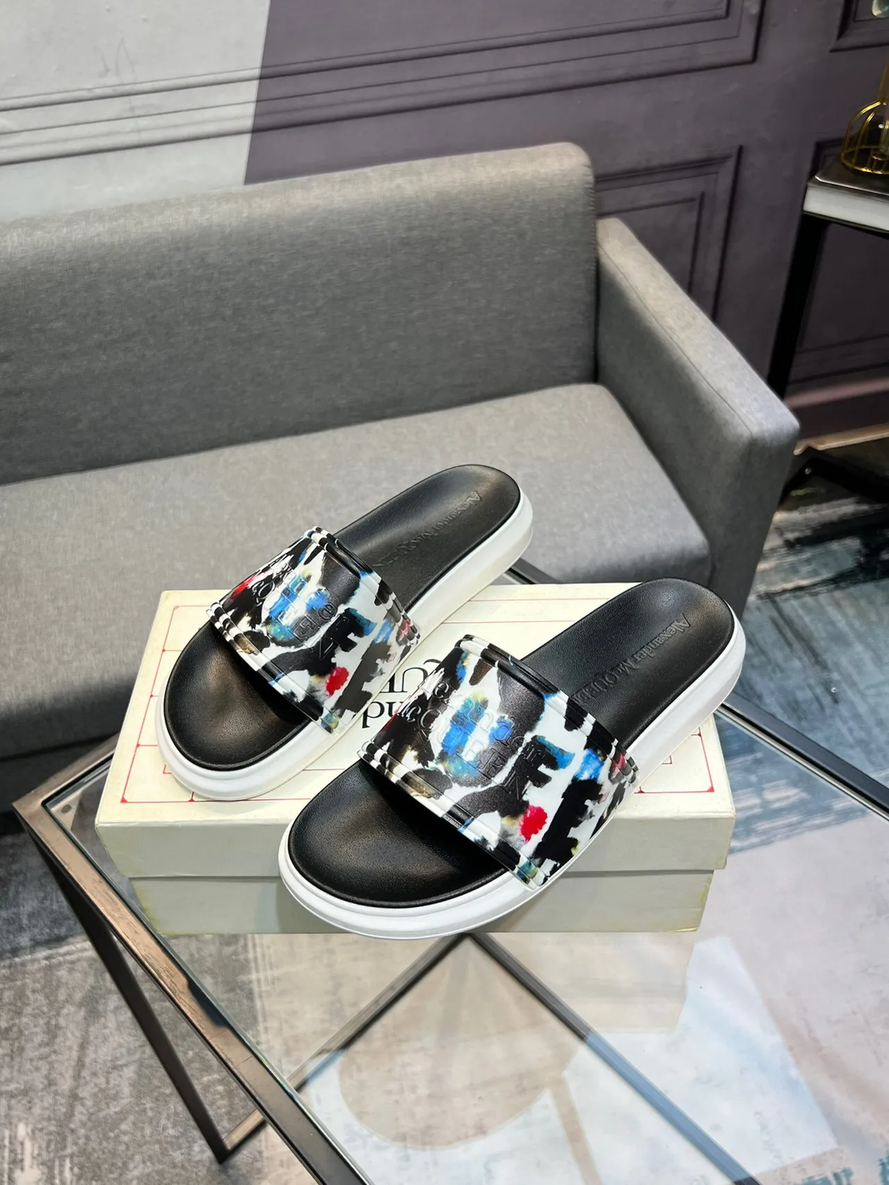 Alexander McQueen Slide Multicolor Print Platform Slippers 3
