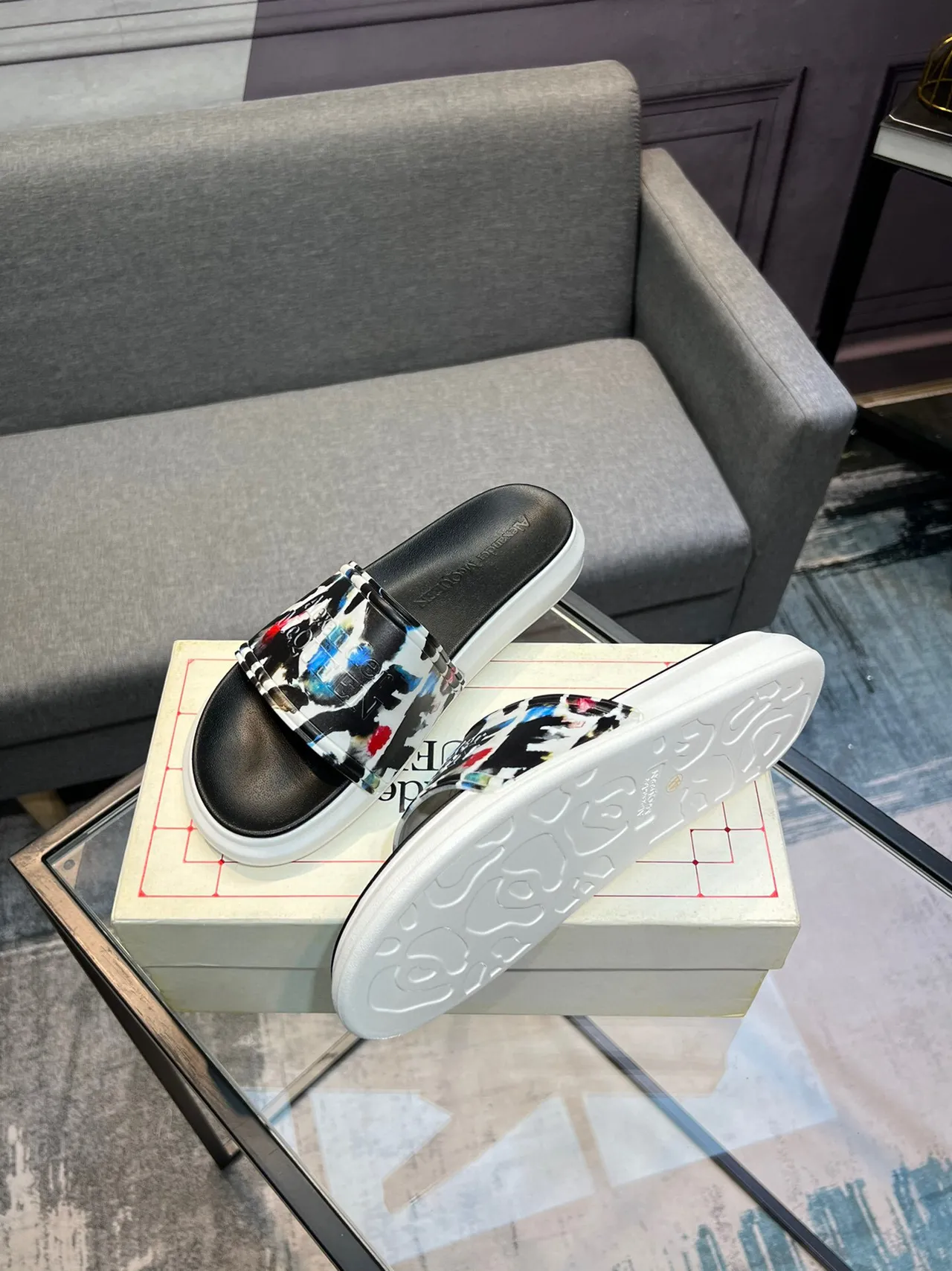 Alexander McQueen Slide Multicolor Print Platform Slippers 4