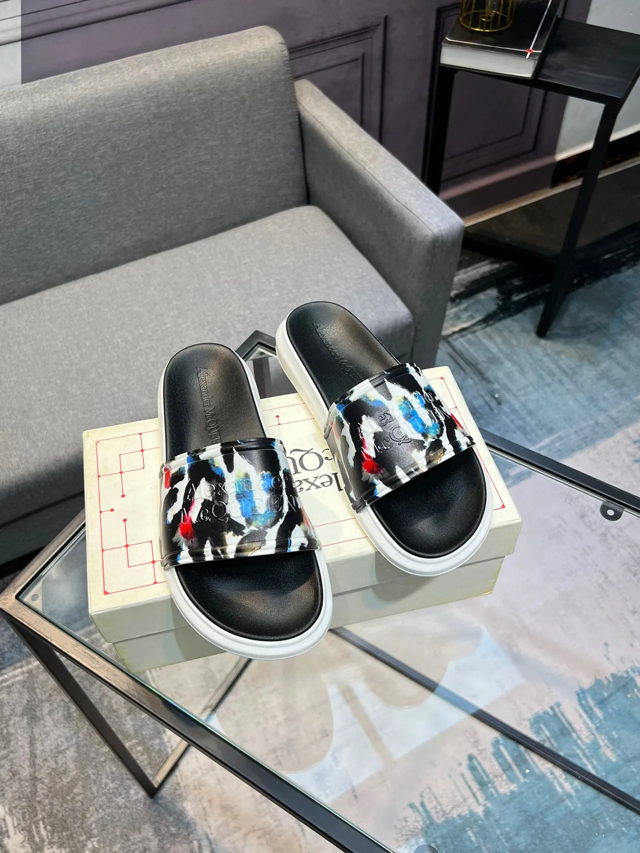 Alexander McQueen Slide Multicolor Print Platform Slippers 5