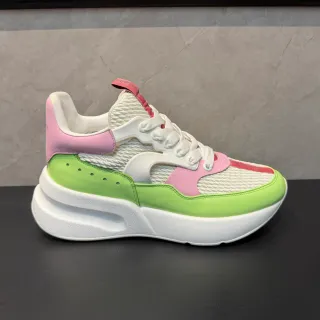 Alexander McQueen White Green Oversized Platform Sole Mesh And Synthetic Panel Construction Chunky Sneakers