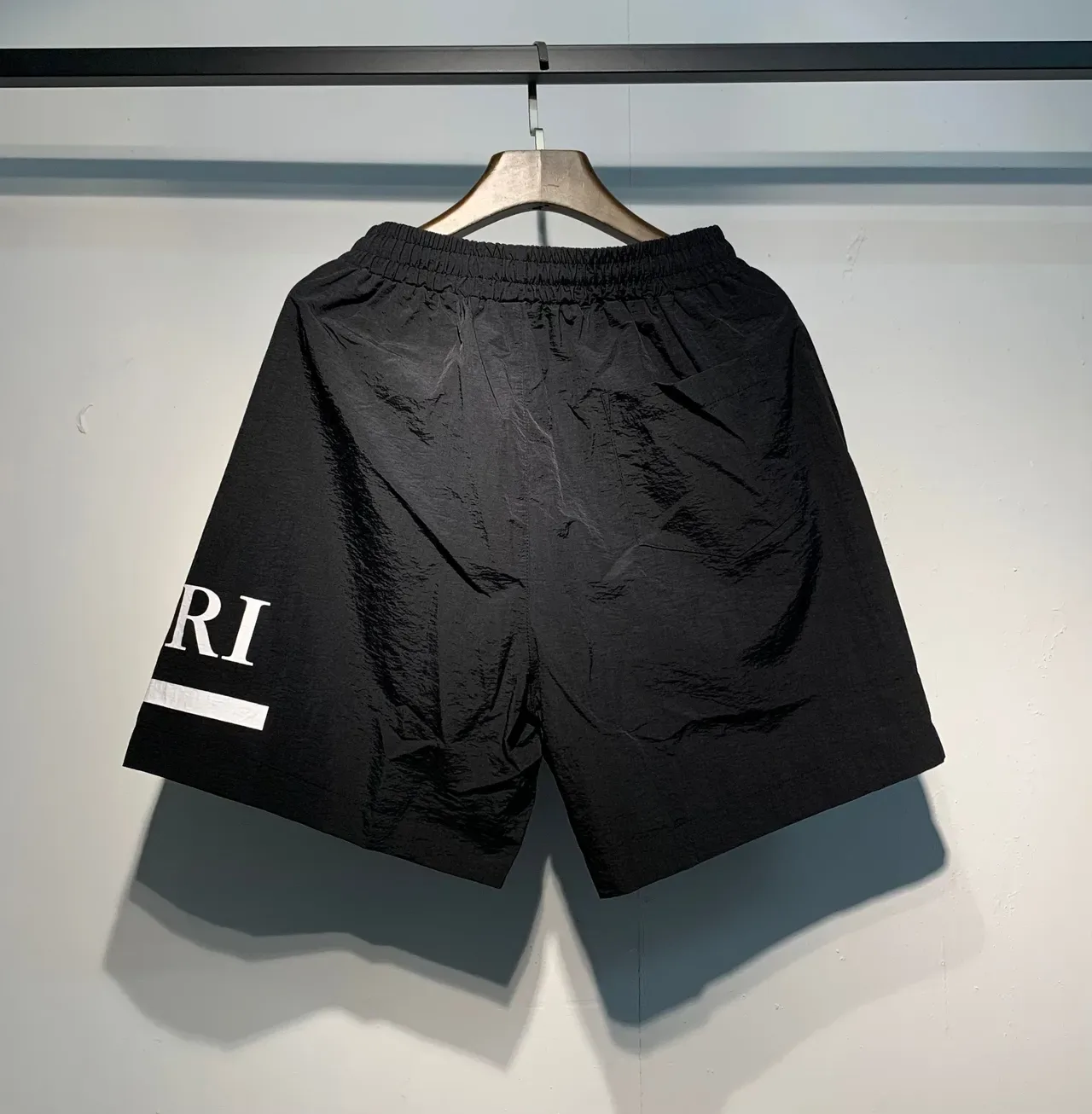 AMI Paris Black Green Lightweight Synthetic Fabric Side Logo Print Shorts 7