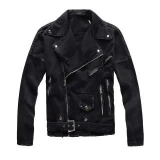 Amiri Black Asymmetrical Zip Snap-Button Epaulets Denim Jacket