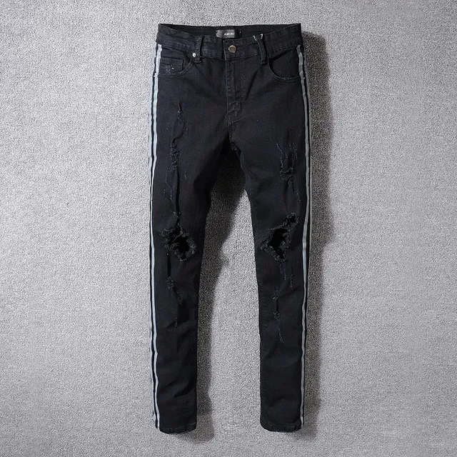 Amiri Distressed Black Side-Stripe Slim-Fit Jeans 12