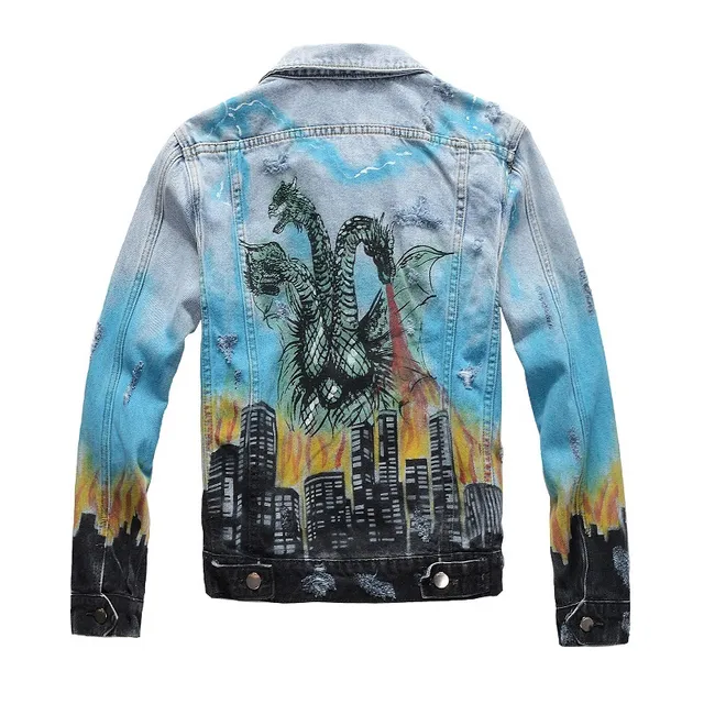 Amiri 手绘火焰城市景观破损牛仔夹克 11