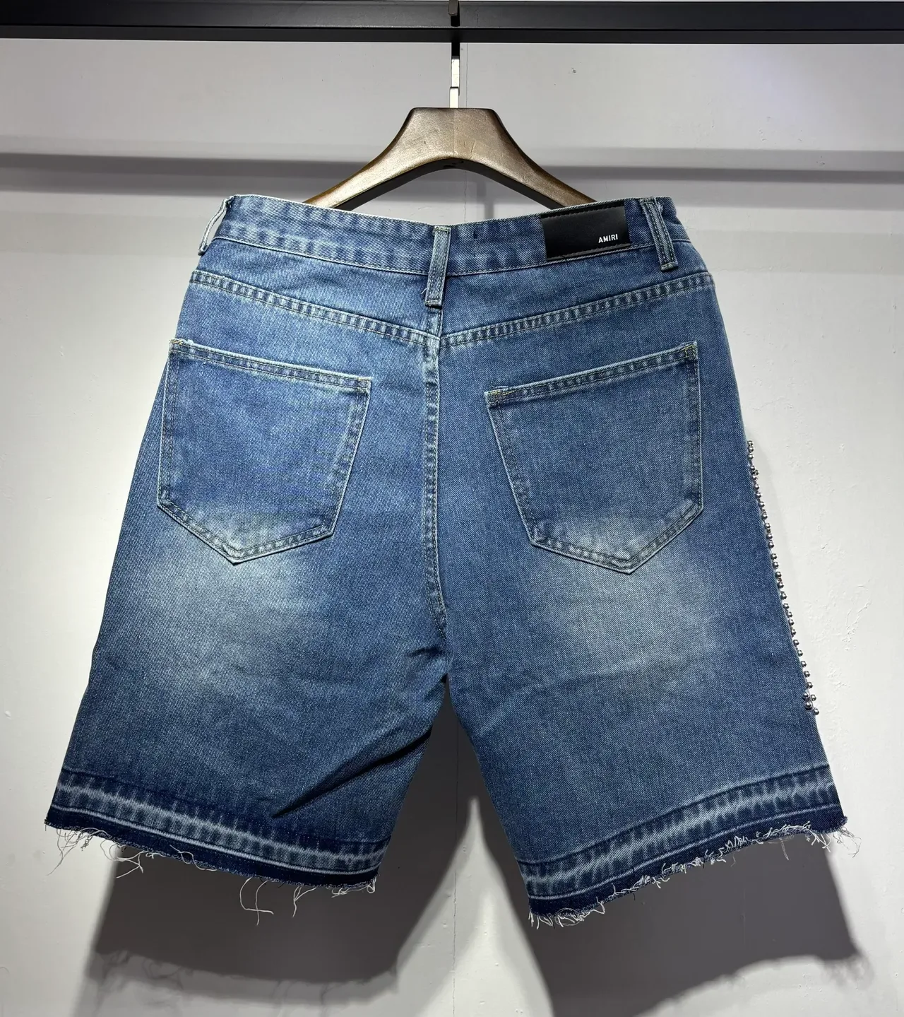 Amiri Embellished Rhinestone Pearl Denim Shorts 5