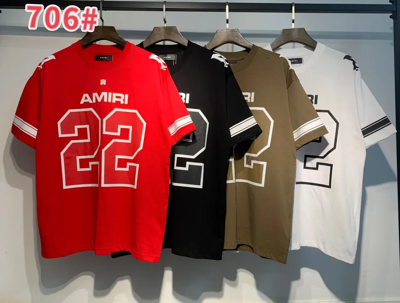 Amiri Red White Oversized Fit Athletic Stripe Sleeves Jersey 8