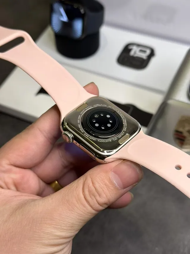 Apple Gray Pink Rectangular Aluminum Case Sport Silicone Bands Sports Watch 7