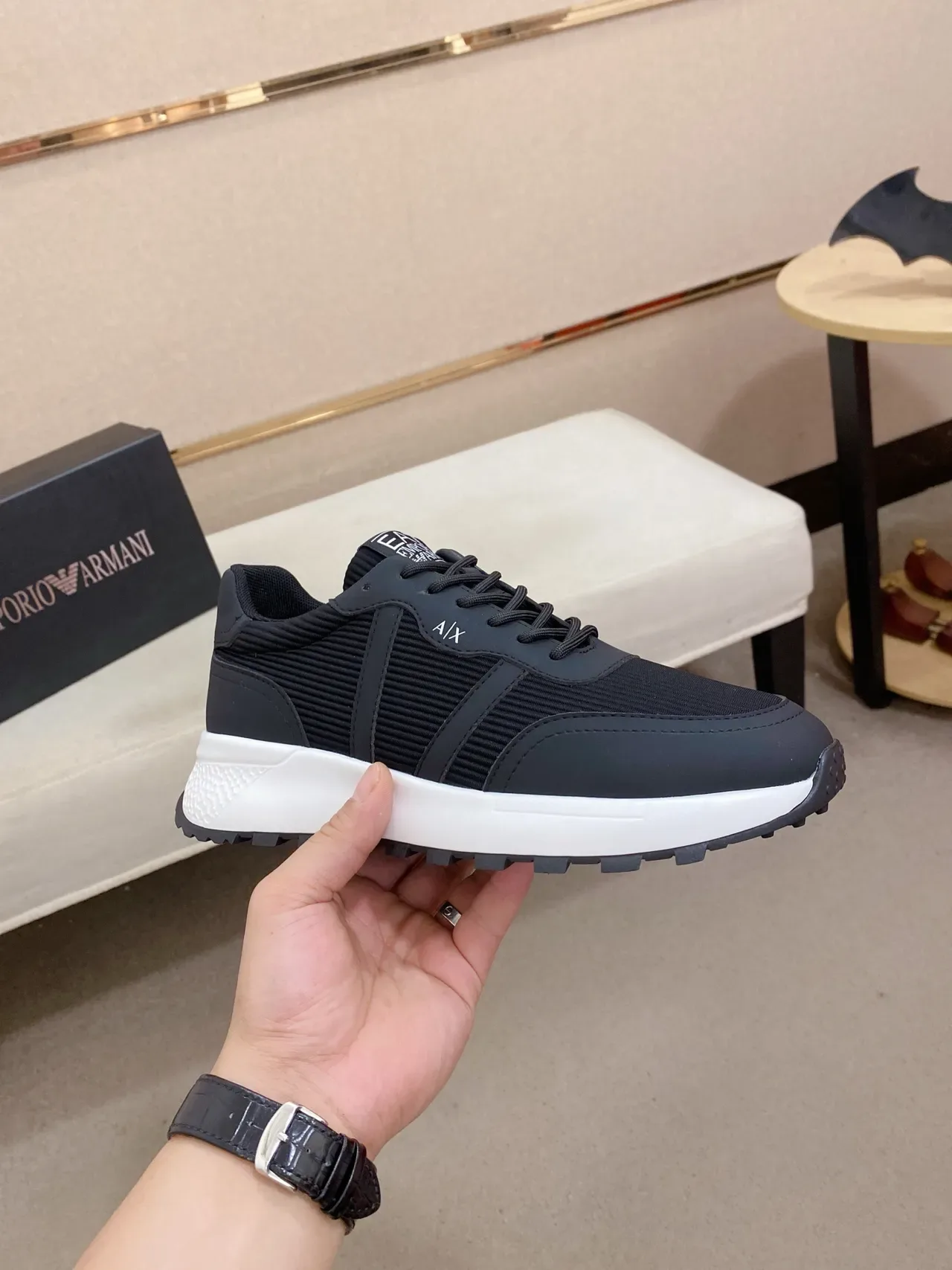 Armani Exchange Black and White Lifestyle Sneakers 5