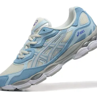 ASICS حذاء جري أزرق أبيض بإصبع خفيف من السويد والميش مع طبقة قفص غطاء خطوط النمر الرمادية