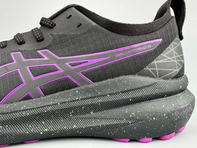 ASICS Gel-Kayano Chaussures de course noires violettes vertes tachetées 6