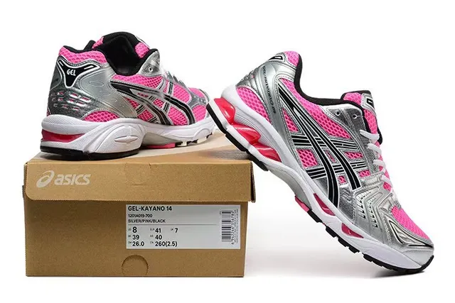 ASICS Gel-Kayano Pink and Silver Running Shoes 6