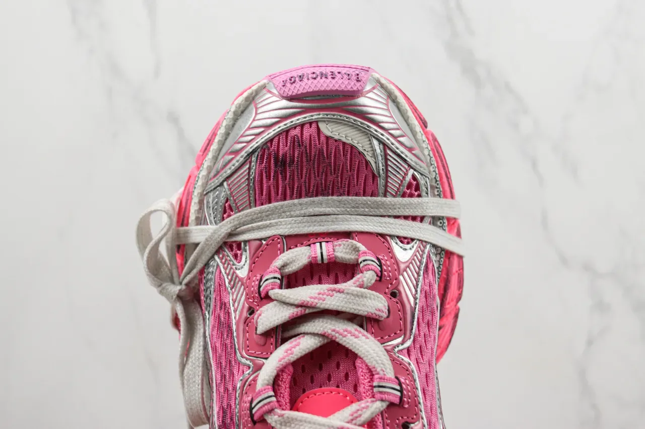 ASICS كروس أحذية رياضية سميكة بألوان وردي فضي مع أعلى شبكي وطبقات اصطناعية 6