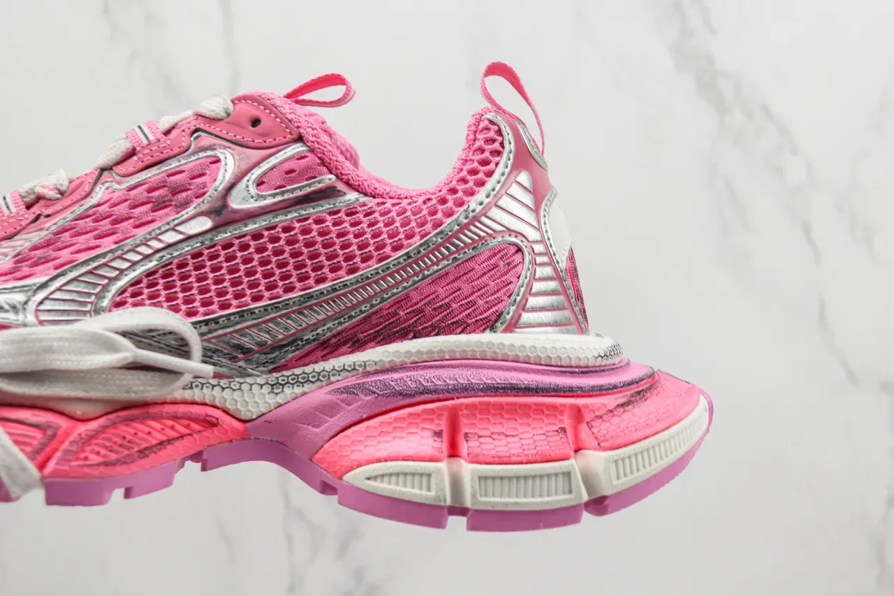 ASICS كروس أحذية رياضية سميكة بألوان وردي فضي مع أعلى شبكي وطبقات اصطناعية 7