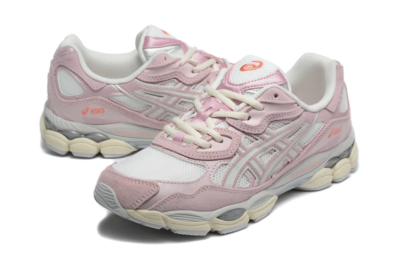 ASICS Tênis de corrida rosa branco suede polvorento e malha com sobreposições de camadas sintéticas 3