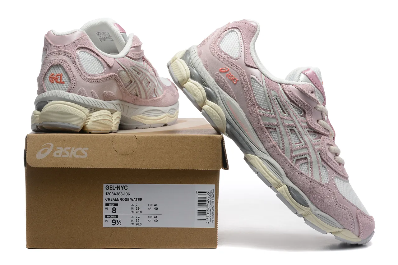 ASICS Tênis de corrida rosa branco suede polvorento e malha com sobreposições de camadas sintéticas 6
