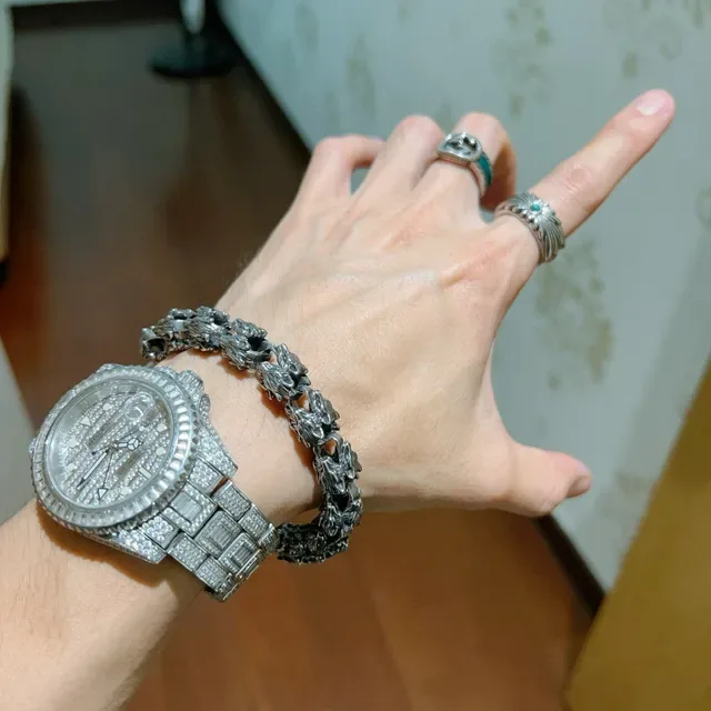 Balenciaga Cabeça de Animal Prata Links Esculpidos Acabamento Oxidado Pulseira 5