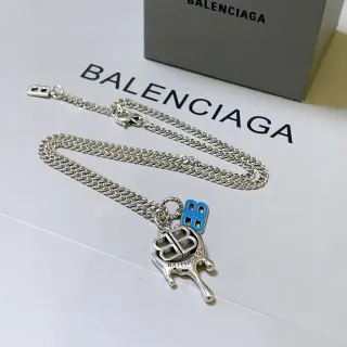Balenciaga BB Drip Silver Blue Curb Chain Pendant Necklace