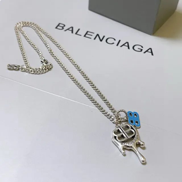 Balenciaga BB Drip Colar Azul Prateado Corrente Curb 9