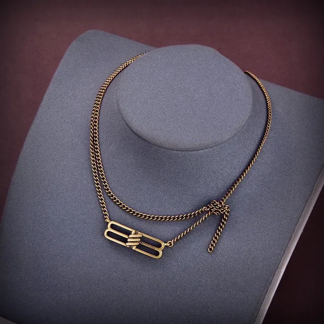 Balenciaga BB Gold Interlocking Clasp Curb Chain Construction Necklace 3