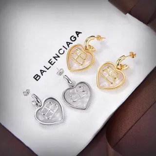 Balenciaga BB Heart Gold Silver Monogrammed Earrings
