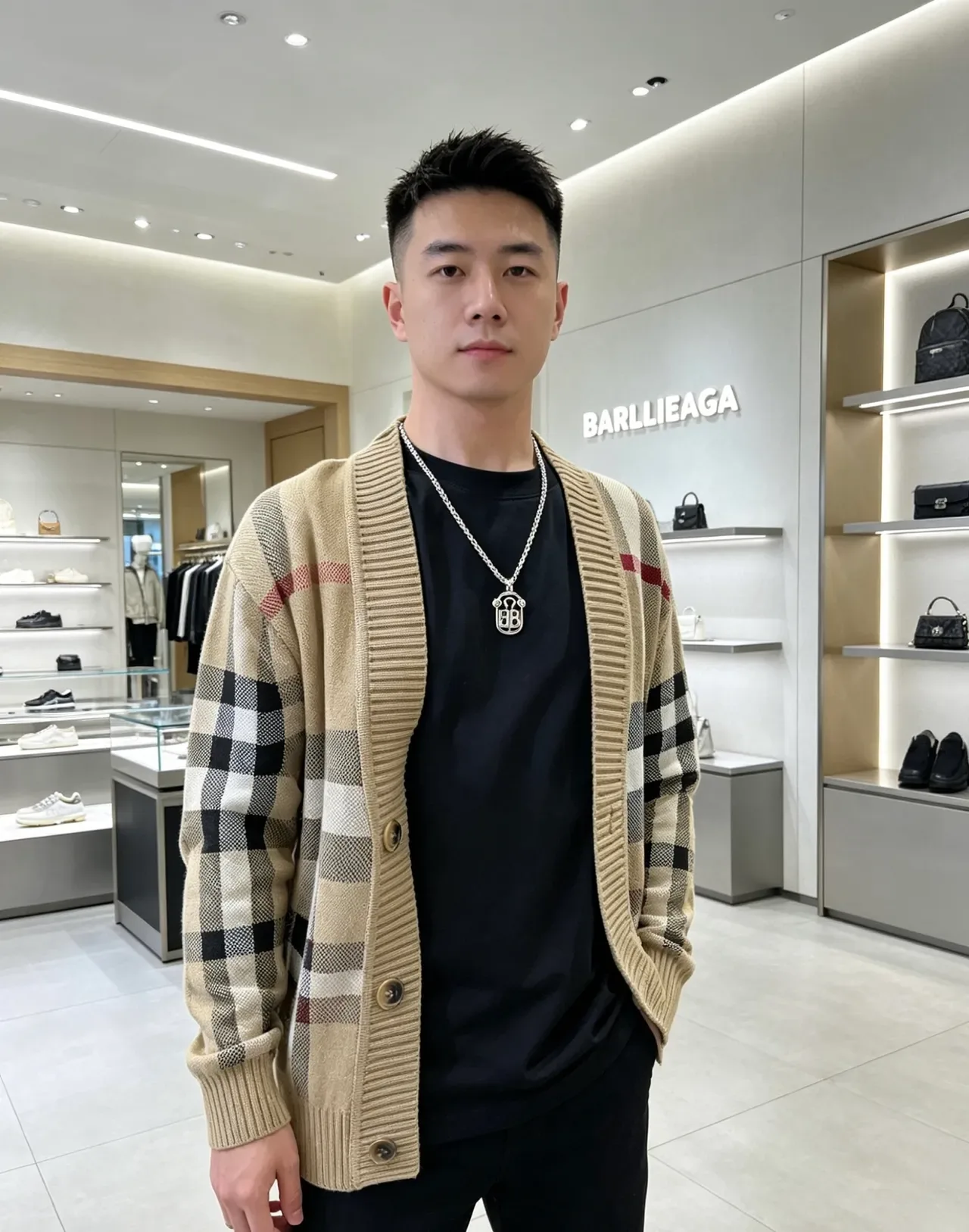 Balenciaga BB Monogram Shield Pendant Necklace 2