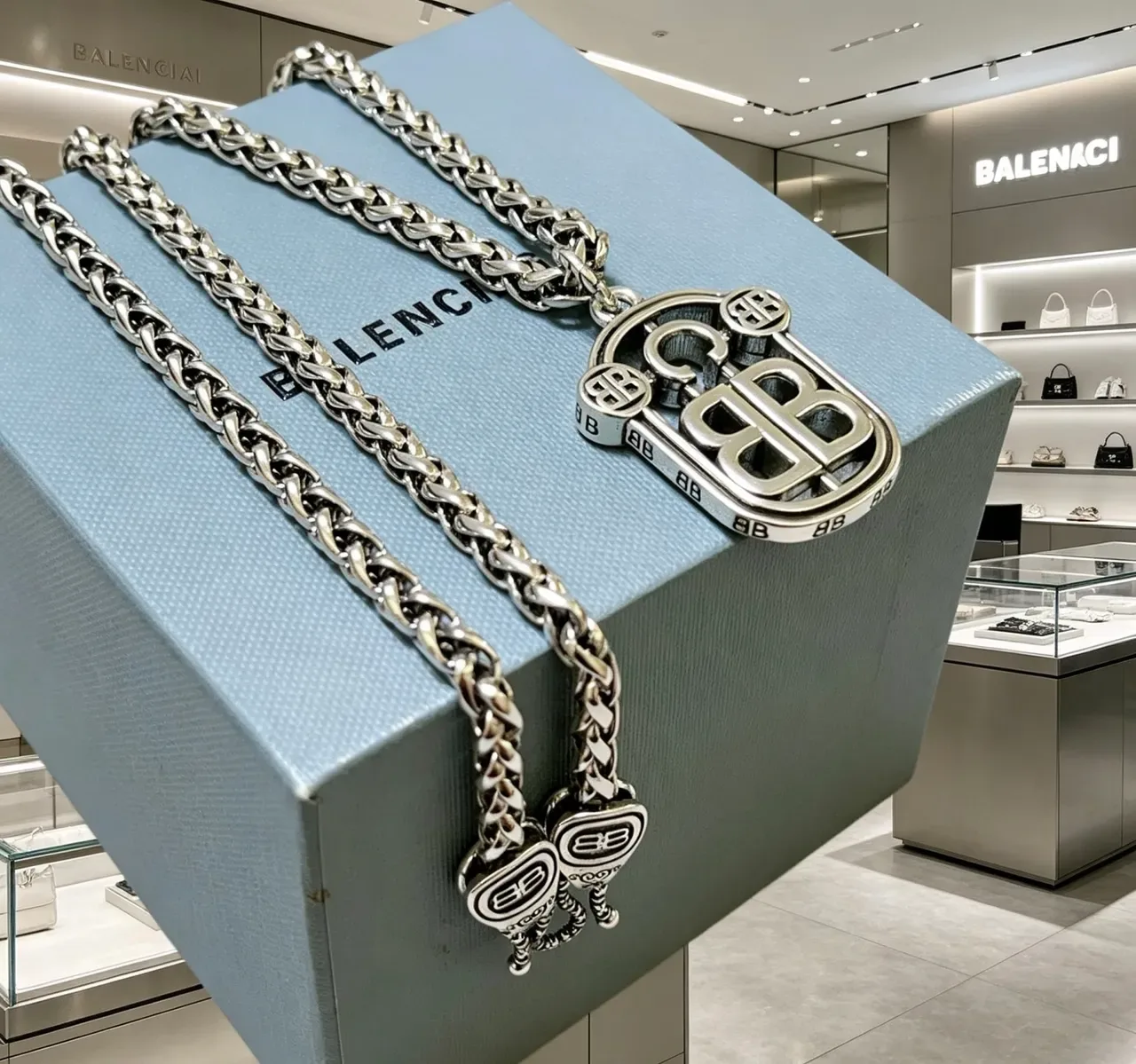 Balenciaga BB Monogram Shield Pendant Necklace 3