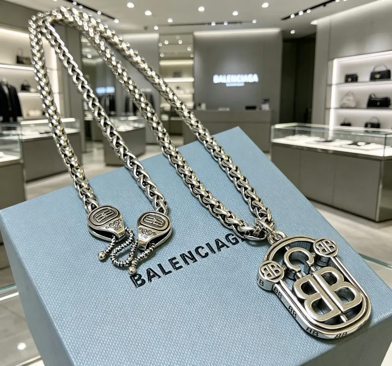 Balenciaga BB Monogram Shield Pendant Necklace 4