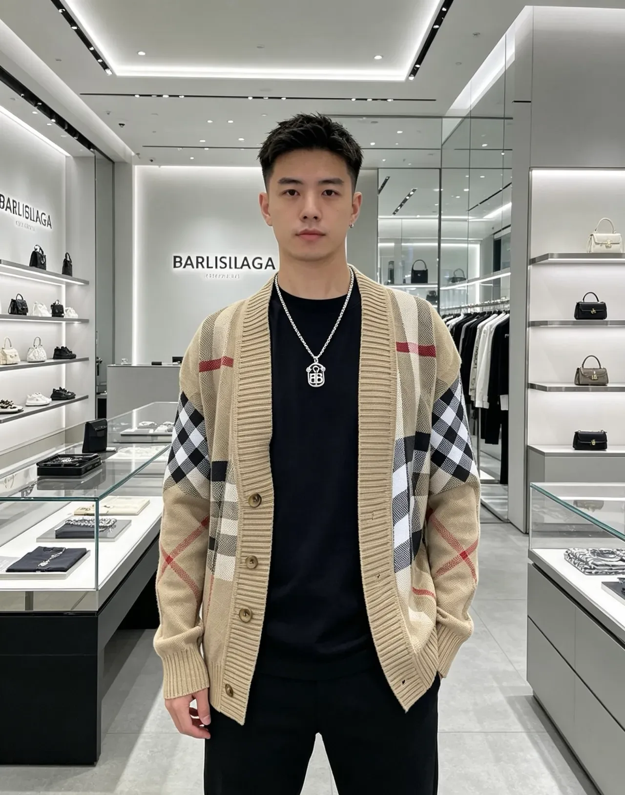 Balenciaga BB Monogram Shield Pendant Necklace 5