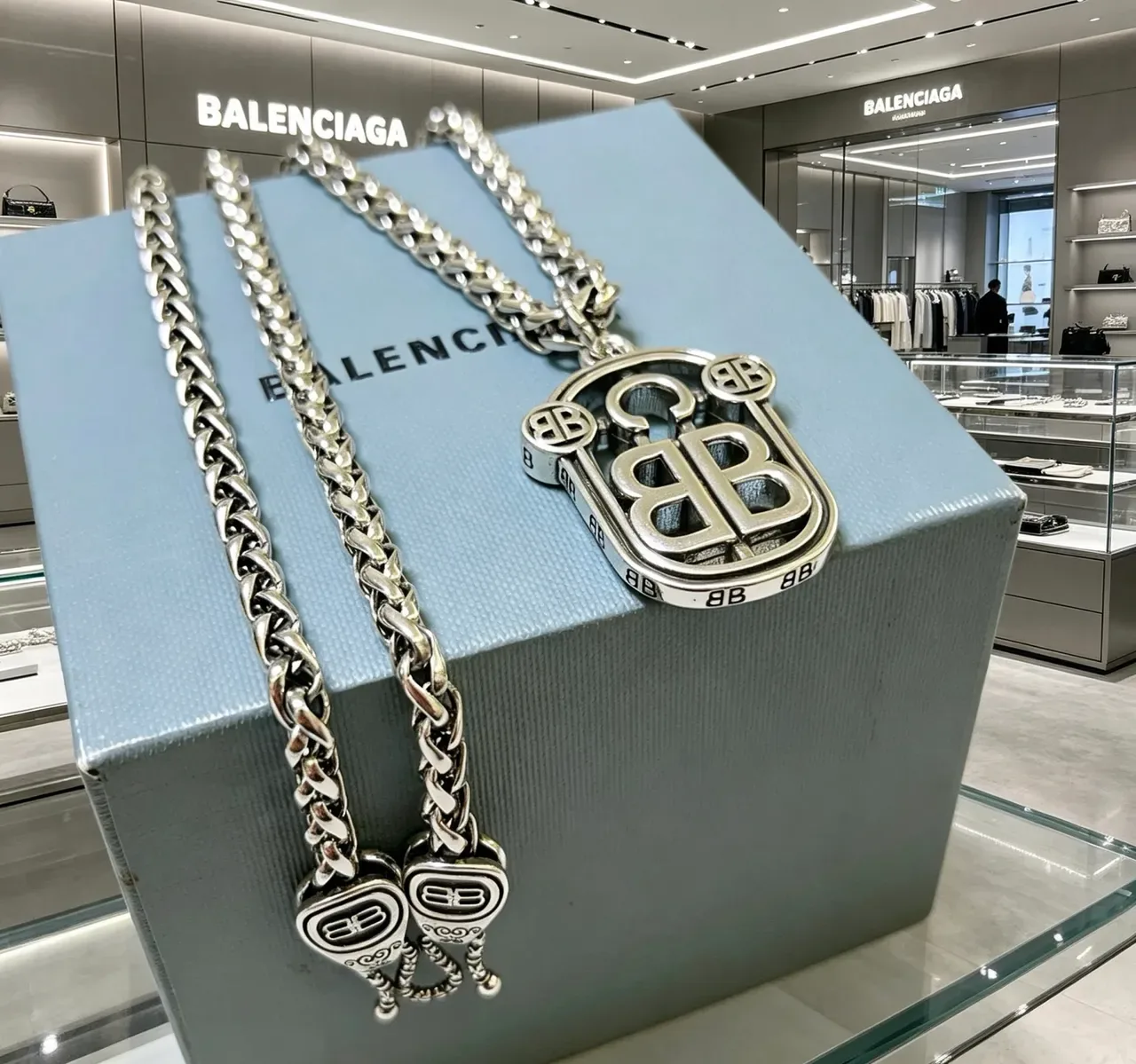 Balenciaga BB Monogram Shield Pendant Necklace 7