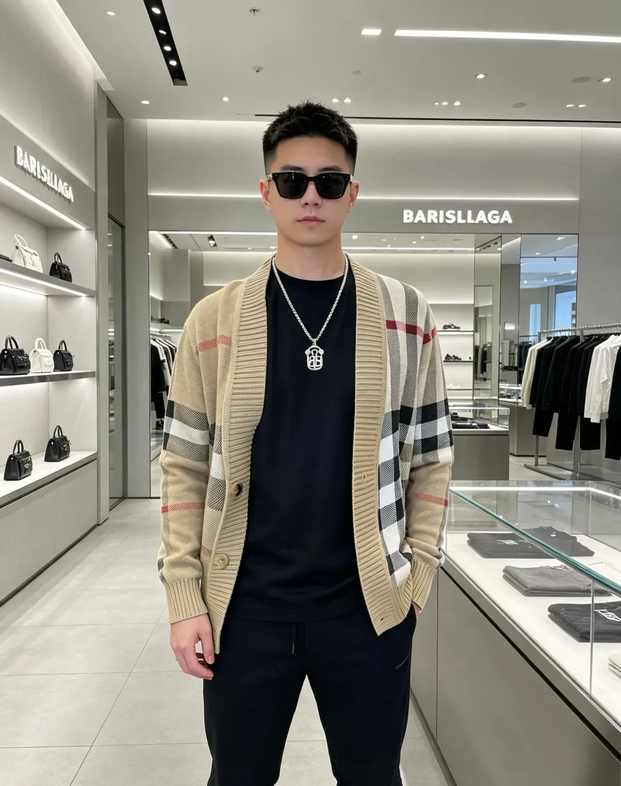 Balenciaga BB Monogram Shield Pendant Necklace 8