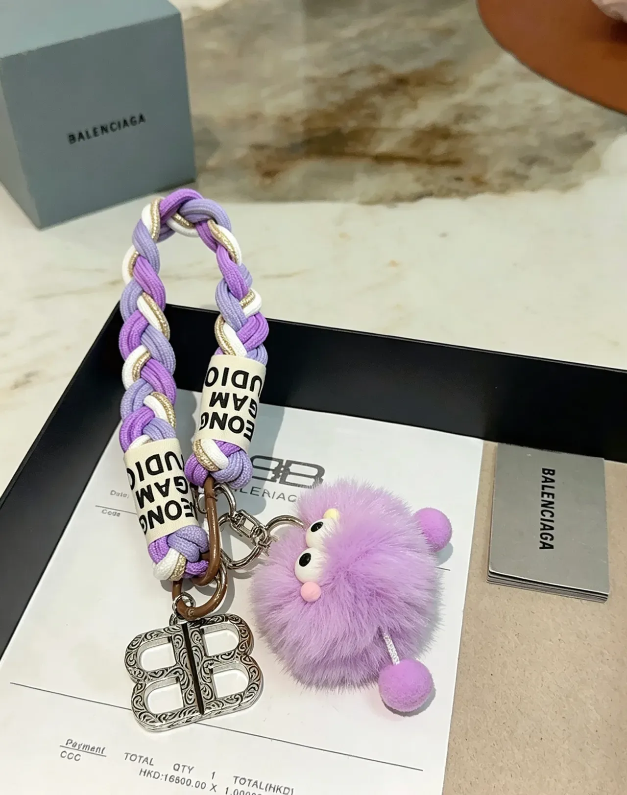 Balenciaga BB Monster Purple White Braided Rope Strap Reversed Logo Tape Handbag 5