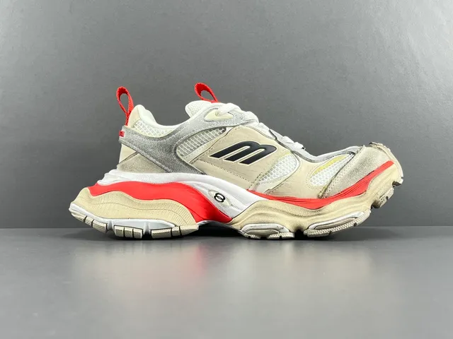 Balenciaga Beige Red Chunky Sneakers com silhueta oversize e sola multicamadas 18
