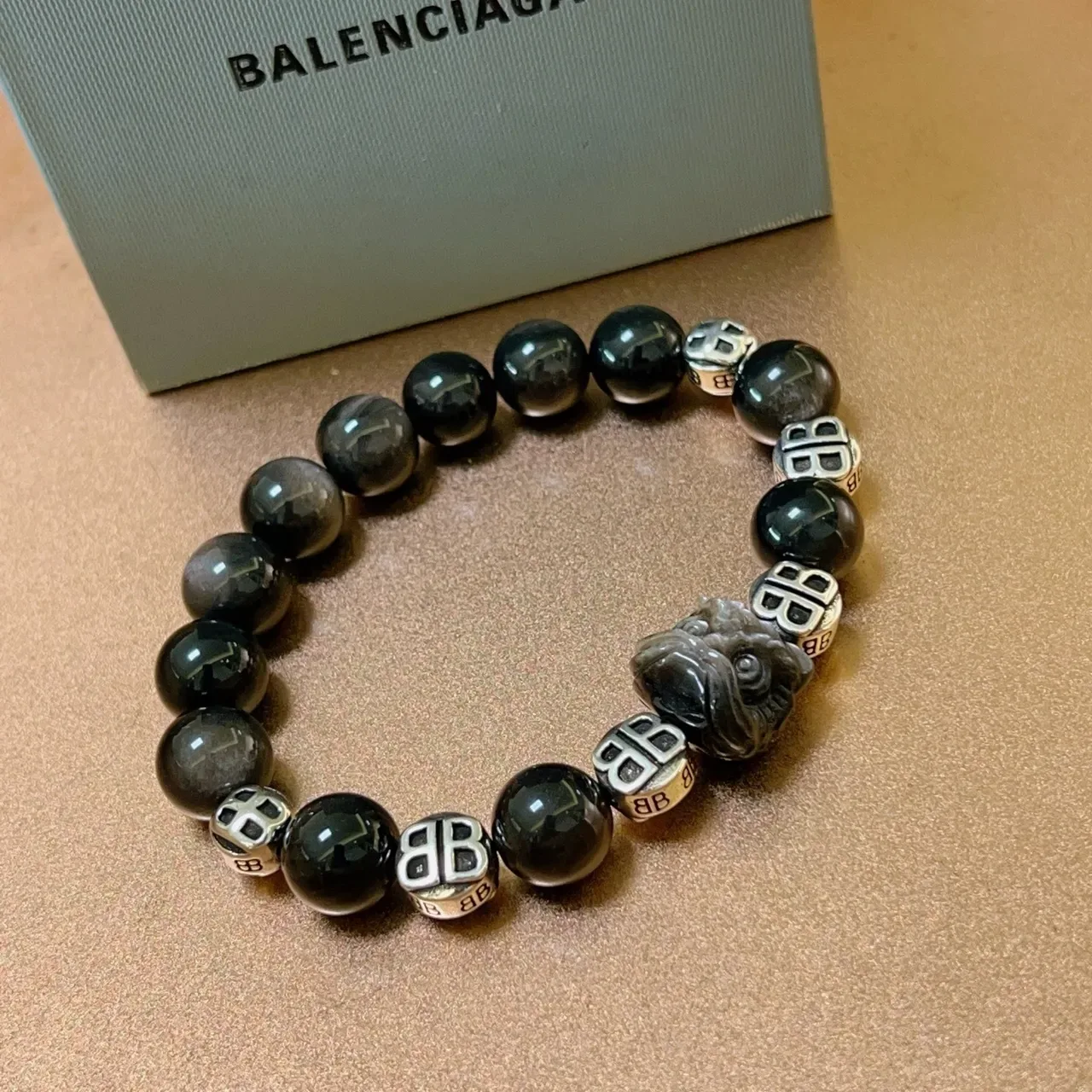 Balenciaga Bracelet Noir Argent Perlé Monogrammé 2