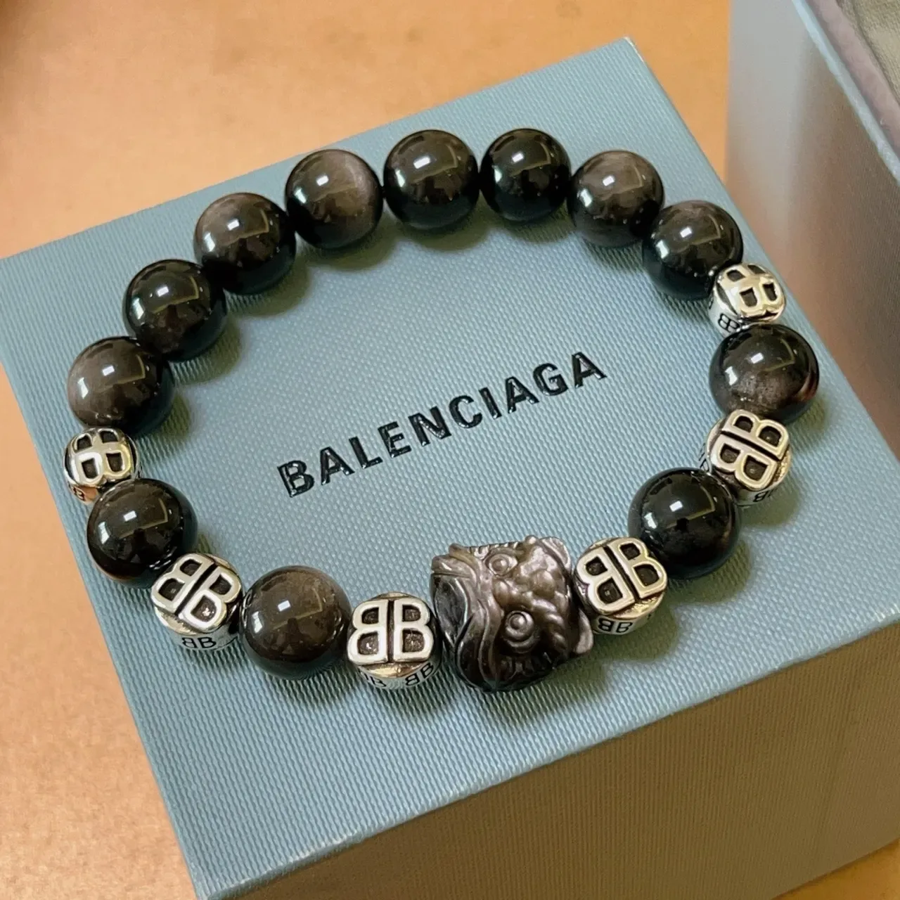 Balenciaga Bracelet Noir Argent Perlé Monogrammé 3