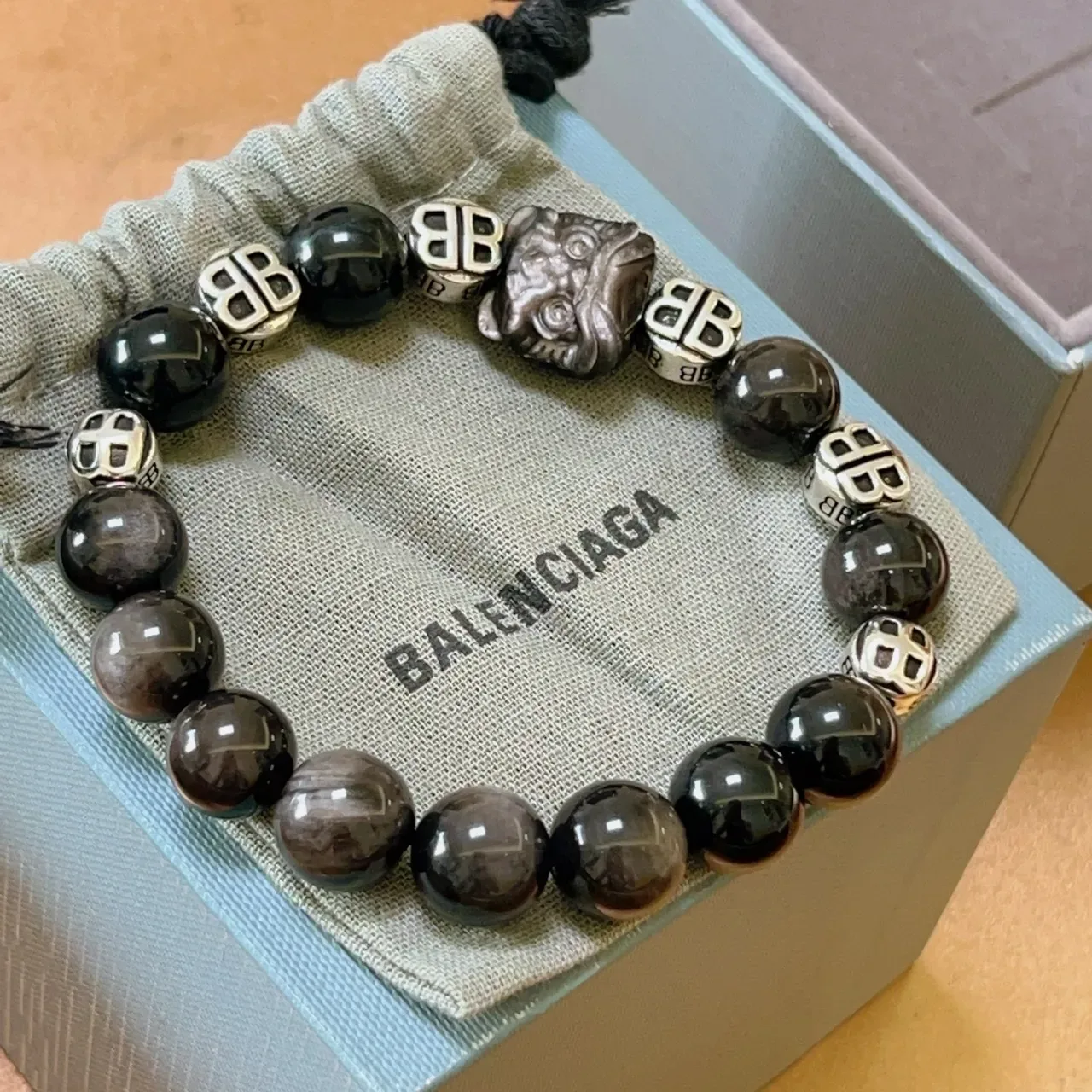 Balenciaga Bracelet Noir Argent Perlé Monogrammé 5