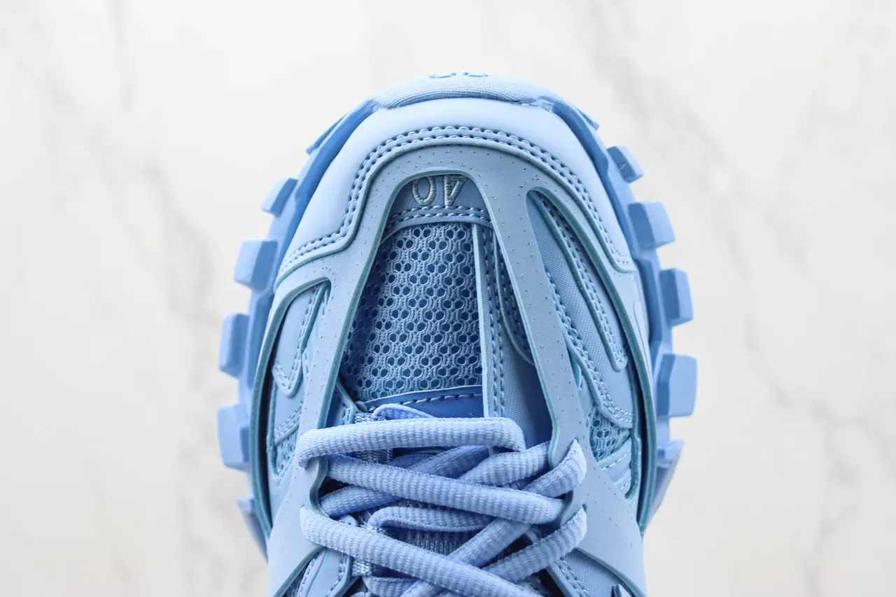 Balenciaga Tênis Chunky com Solado Azul Verde e Construção de Jaula em Camadas 6