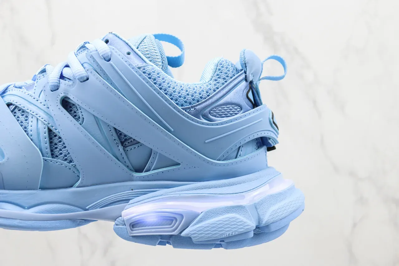 Balenciaga Tênis Chunky com Solado Azul Verde e Construção de Jaula em Camadas 7