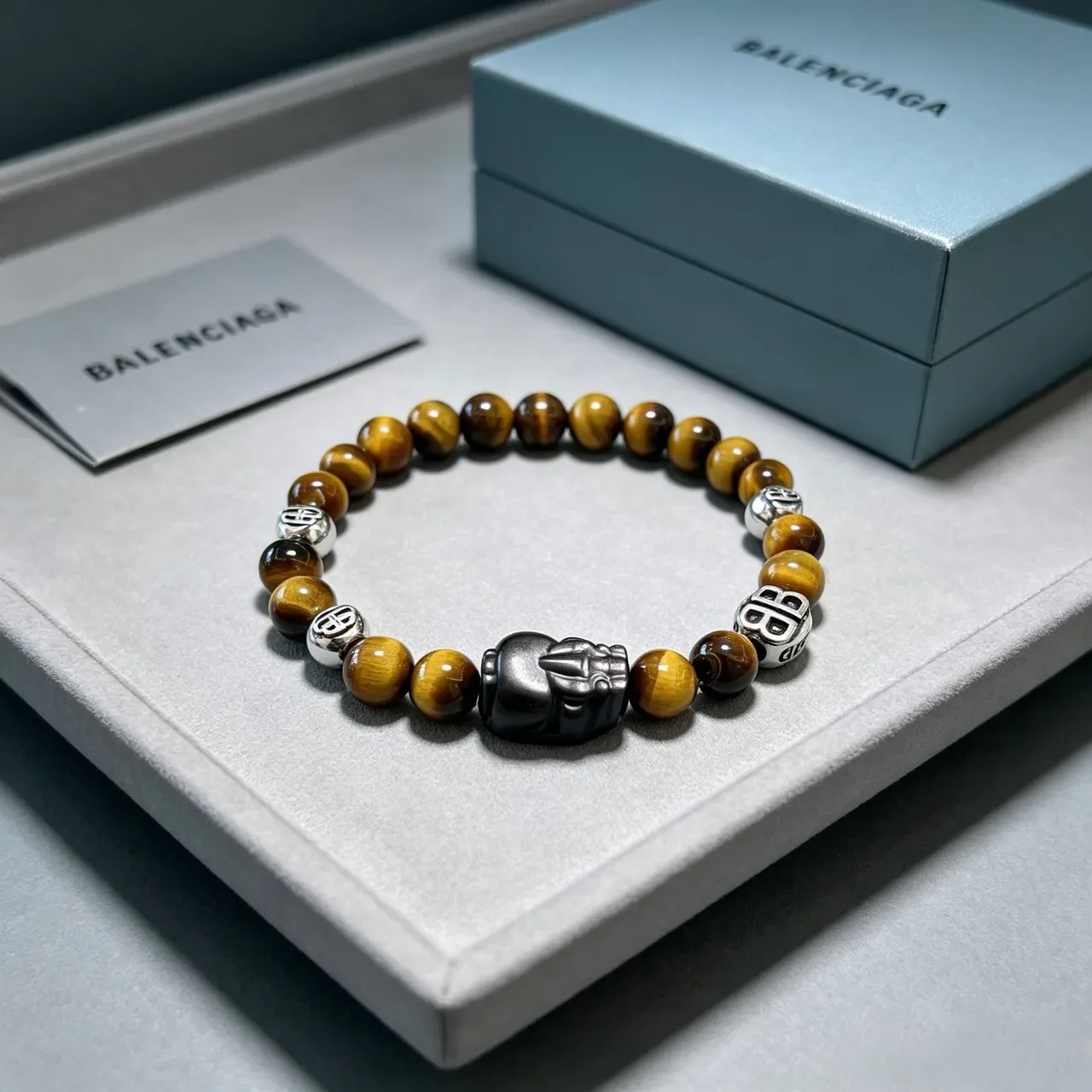 Balenciaga Bracelet Marron Noir Œil de Tigre Perlé 2
