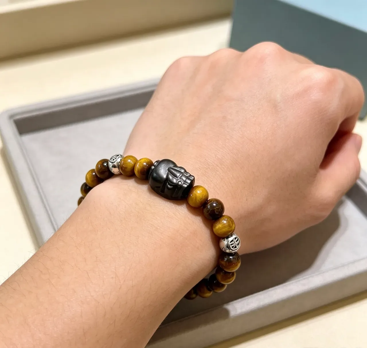 Balenciaga Bracelet Marron Noir Œil de Tigre Perlé 3