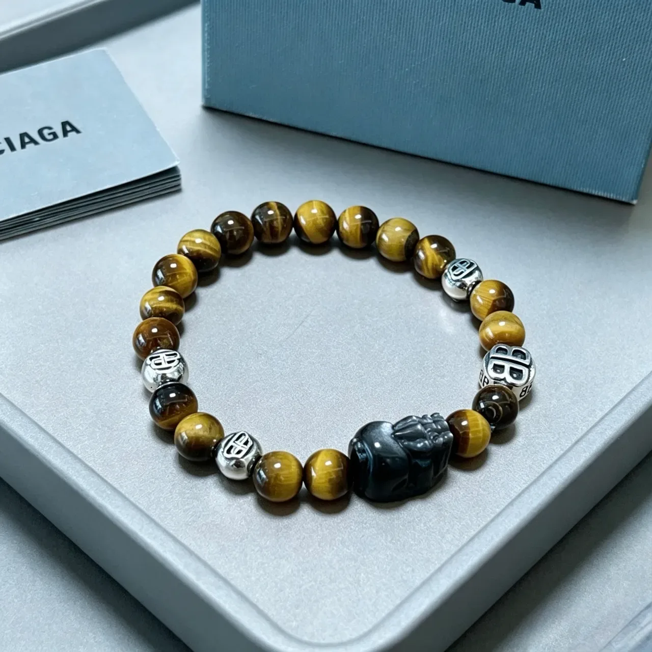 Balenciaga Bracelet Marron Noir Œil de Tigre Perlé 4